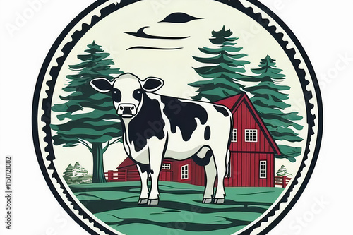 Dairy Cow in Farmland Illustration photo