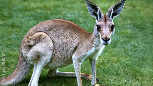 Kangaroo resting on green grass in a natural habitat during daylight hours