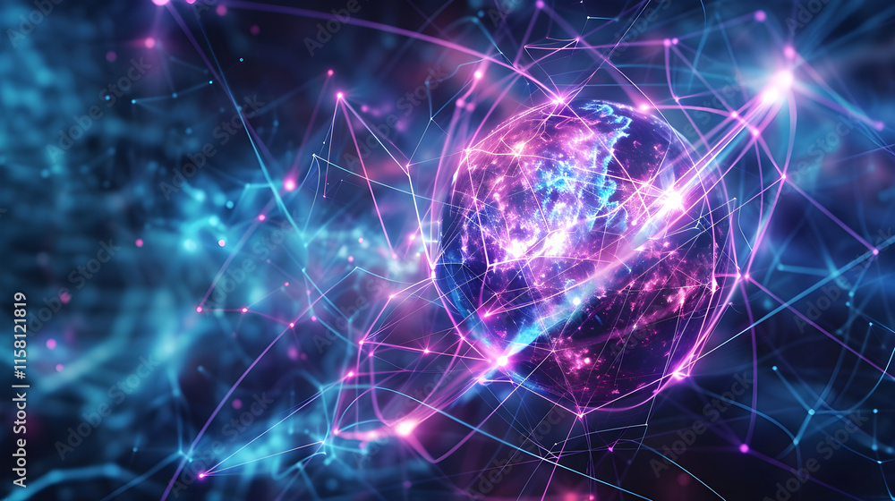 Dynamic Conceptual Visualization of Electron with Energetic Trajectory and Abstract Quantum Aura in Electric Blue and Purple Dynamic Conceptual Visualization of Electron with Energetic Trajectory and Abstract Quantum Aura in Electric Blue and Purple