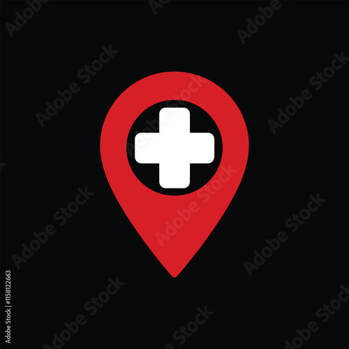 Medical location marker icon with cross symbol
