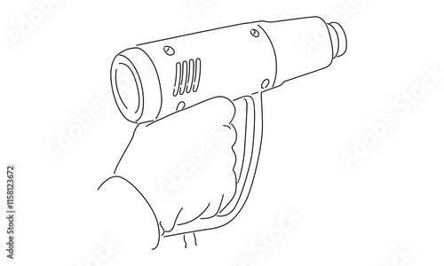 line art of hand holding heatgun illustration