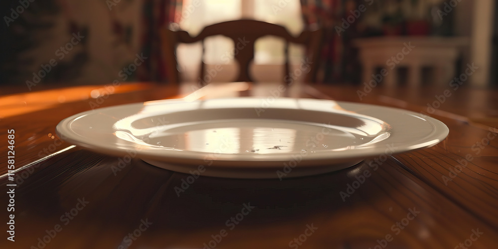 Empty White Plate on Wooden Table Empty White Plate on Wooden Table