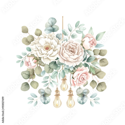 Delicate watercolor floral design, featuring blooming roses, peo photo