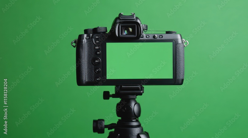 DSLR camera with chroma key green screen DSLR camera with chroma key green screen