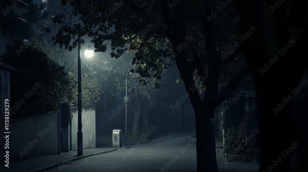 Obraz premium Mysterious street illuminated by soft lamplight.