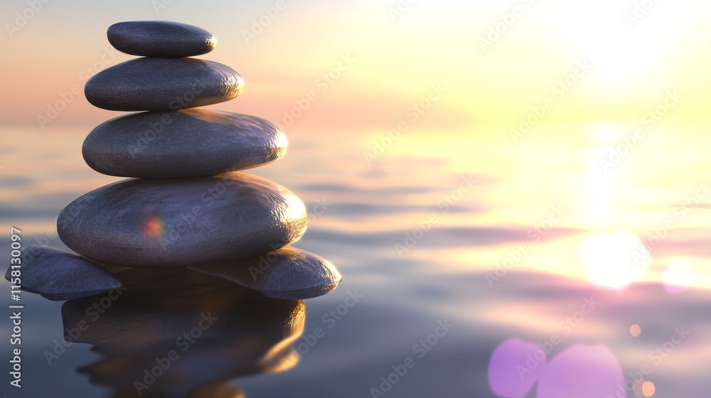 Serene stack of stones over calm water. Serene stack of stones over calm water.