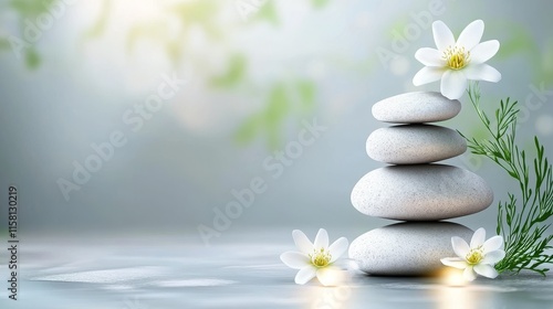 Serene stones with flowers promoting tranquility.