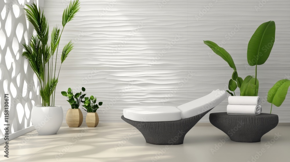 Fototapeta premium Stylish interior with modern furniture and plants.