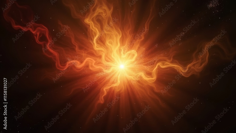 Fiery Cosmic Nebula Glowing Brightly In Space Fiery Cosmic Nebula Glowing Brightly In Space