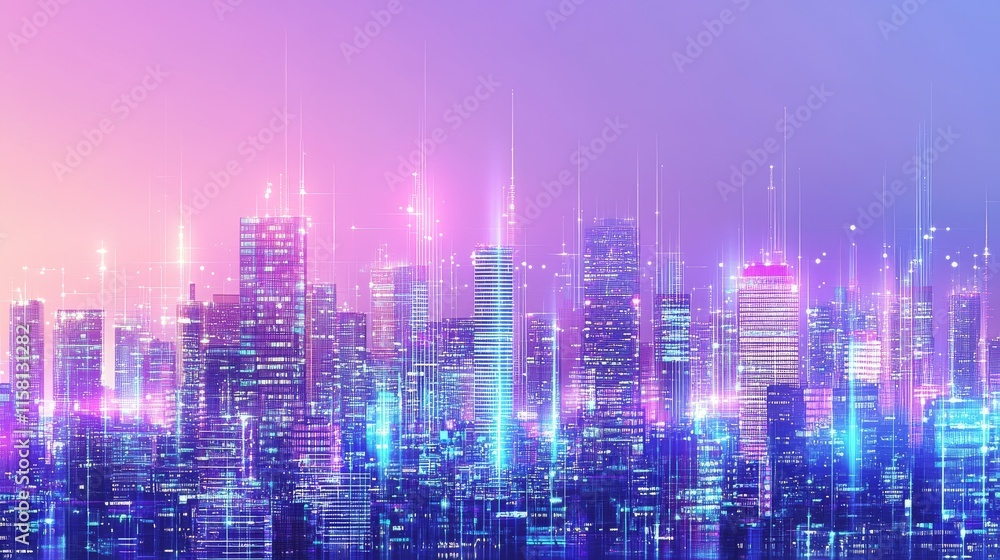 Vibrant city skyline with colorful lights. Vibrant city skyline with colorful lights.