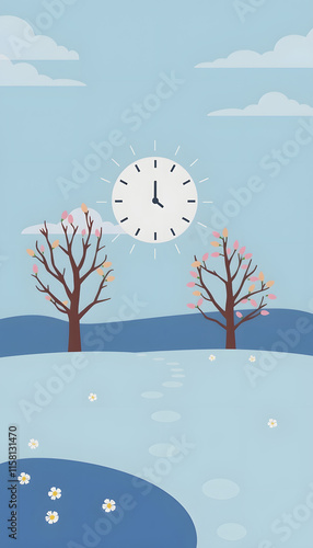 Spring Forward Time - Savings Daylight Concept, vector style, with white tones photo