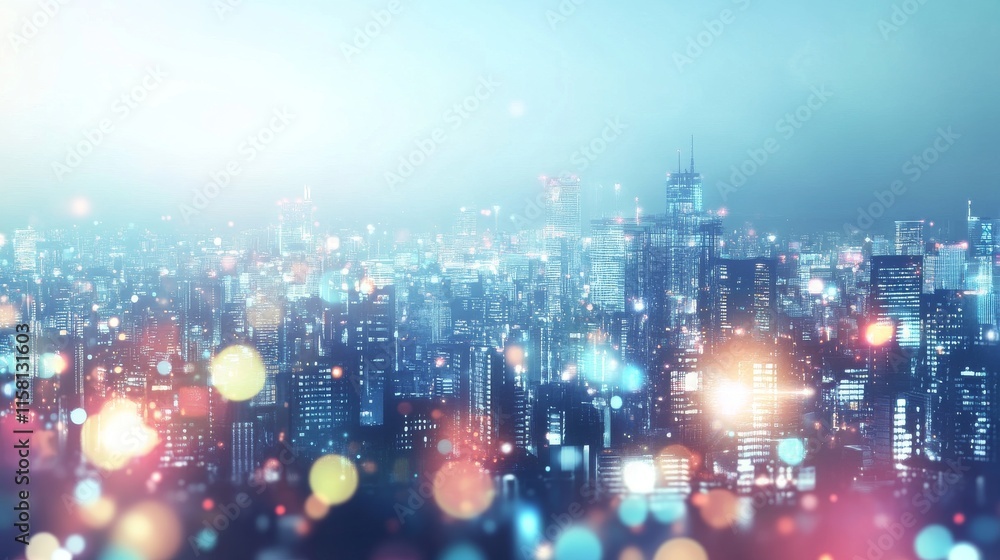 Fototapeta premium A vibrant city skyline with colorful lights.