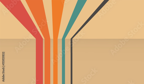 Minimalist abstract design featuring converging colorful lines against a beige background, showcasing geometric symmetry and modern art aesthetics