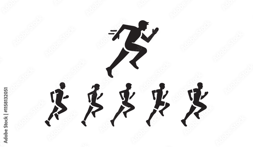 Silhouette illustration of runners in motion, highlighting dynamic movement and speed. Perfect for sports, competition, or teamwork concepts Silhouette illustration of runners in motion, highlighting dynamic movement and speed. Perfect for sports, competition, or teamwork concepts