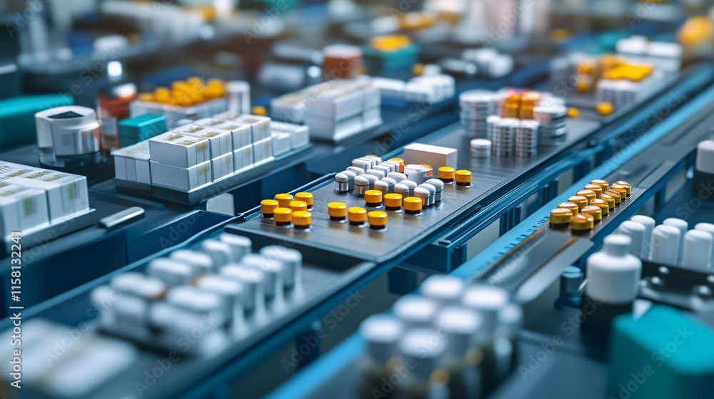 Smart warehouse management system pharmaceutical factory, boxes with medical cross in warehouse. Smart warehouse management system pharmaceutical factory, boxes with medical cross in warehouse.