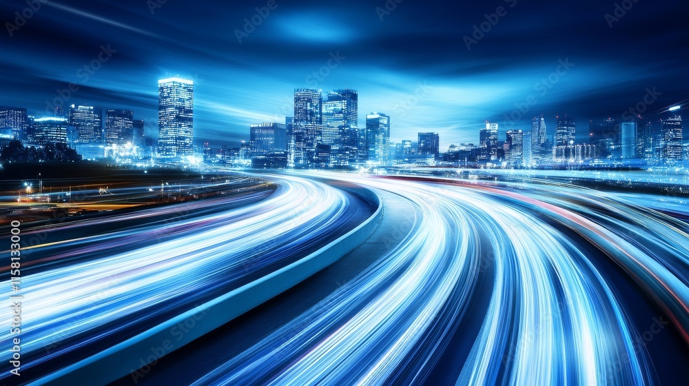 Obraz premium Dynamic city light trails at night.