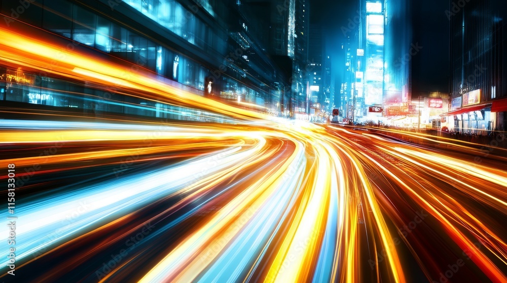 Fototapeta premium Dynamic city lights create a vibrant atmosphere.