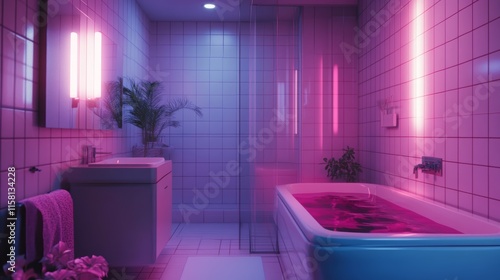 Neon-Lit Bathroom Sanctuary: A Retro-Futuristic Escape photo