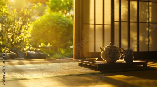 Serene Sunrise Tea Ceremony: A Moment of Tranquility in a Japanese Garden