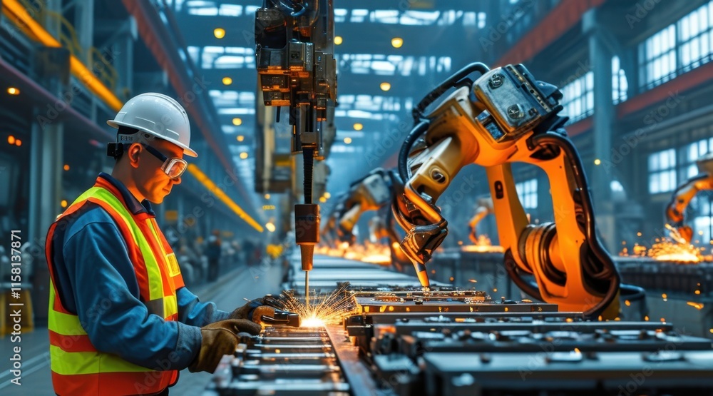 Industrial Harmony: Factory Workers in Action  .