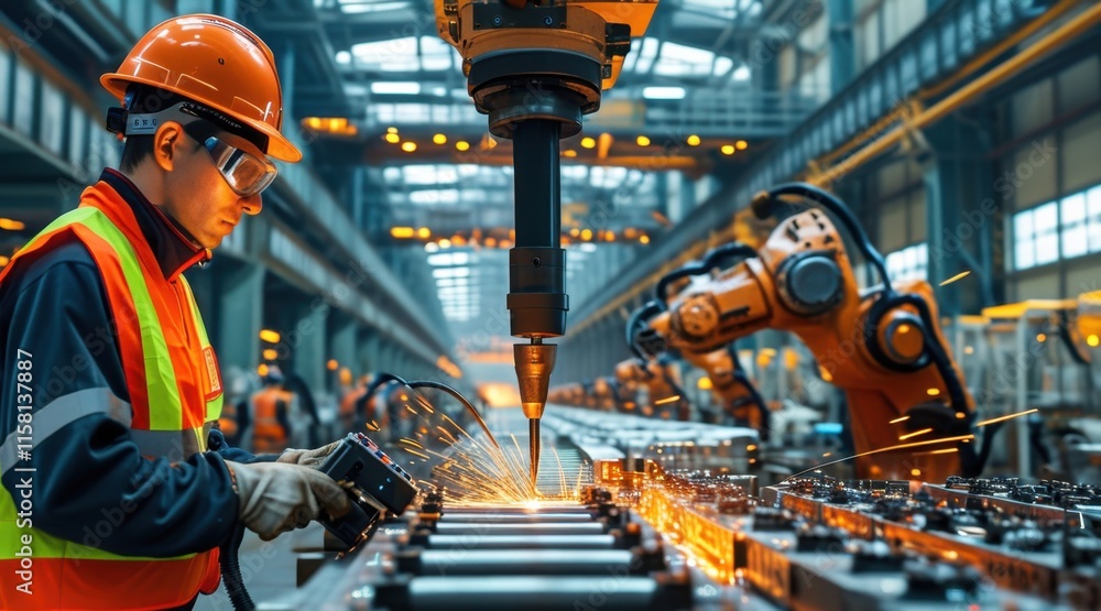 Industrial Harmony: Factory Workers in Action  .