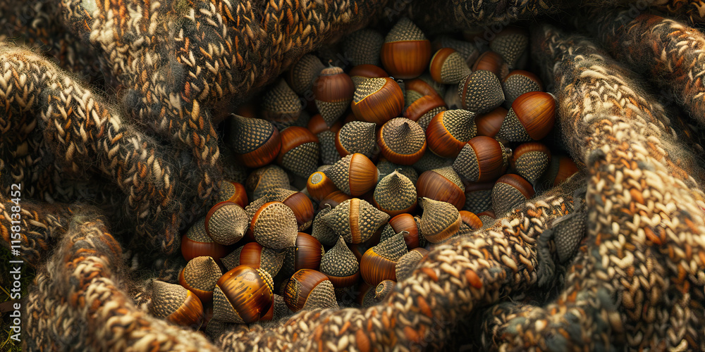 Obraz premium Acorns in Knitted Fabric