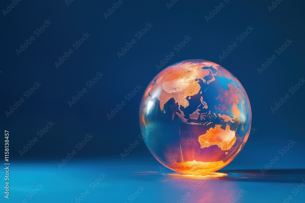Glowing Earth Globe on Blue Background - Asia Pacific Focus Glowing Earth Globe on Blue Background - Asia Pacific Focus
