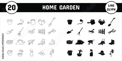 Home Garden Line Glyph Vector Illustration Icon Sticker Set Design Materials