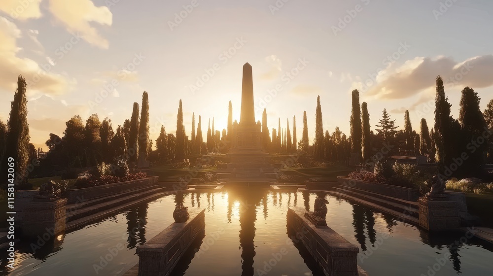 Obraz premium Monumental Memorial at Twilight with Golden Hour Light