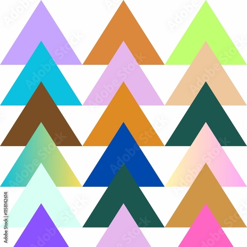 vibrant and playful abstract pattern featuring a collection of colorful triangles arranged in rows. The triangles are filled with various bright hues, creating a cheerful and dynamic visual 