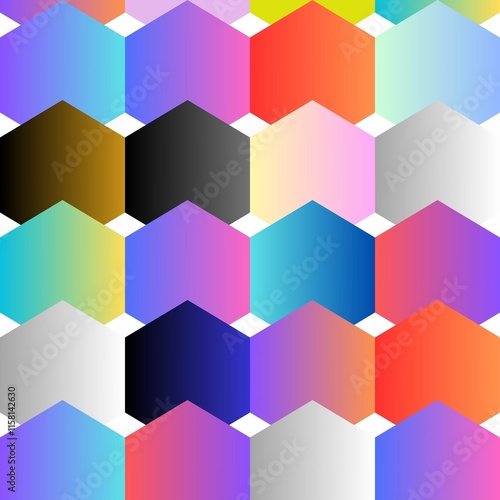 vibrant and dynamic abstract pattern composed of a repeating grid of colorful hexagons. Each hexagon features a unique gradient color, creating a visually engaging and mesmerizing effect. 