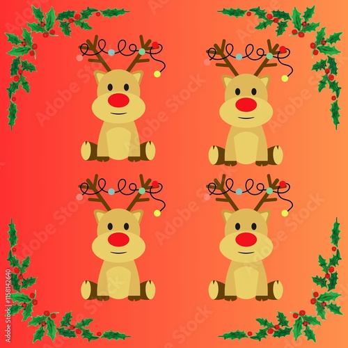 The background is framed with sprigs of holly with red berries, adding to the holiday cheer.