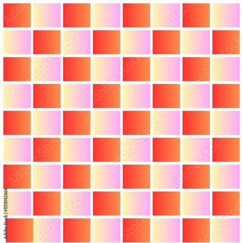 A colorful mosaic pattern featuring a grid of square tiles in orange, pink, and white shades. The pattern creates a vibrant and dynamic visual effect, with the colors blending and contrasting