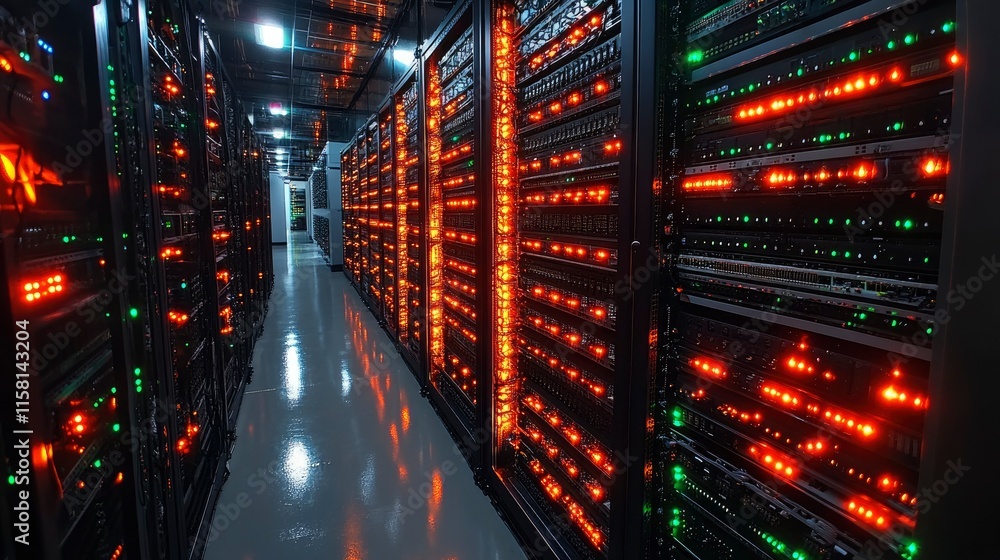 Illuminated Server Room Corridor Data Center Infrastructure Illuminated Server Room Corridor Data Center Infrastructure