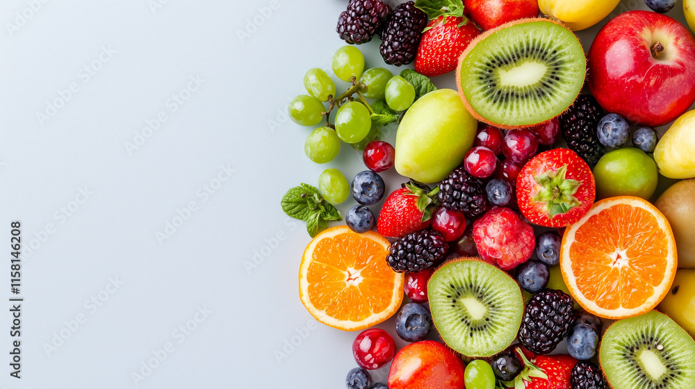 Vibrant Fruit Abundance: A delightful mix of fresh, ripe fruits including strawberries, blueberries, oranges, kiwi, grapes, and more, creating a colorful and healthy composition. Vibrant Fruit Abundance: A delightful mix of fresh, ripe fruits including strawberries, blueberries, oranges, kiwi, grapes, and more, creating a colorful and healthy composition.