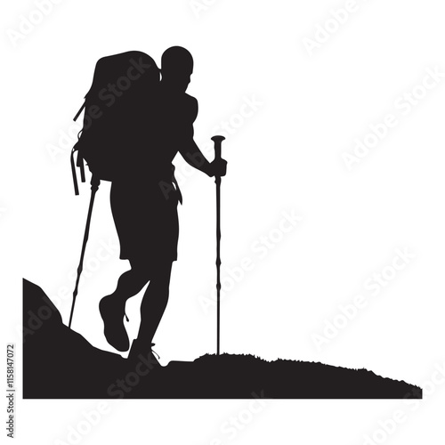 Hiking man Silhouettes. hiker with rucksacks and backpack silhouette.