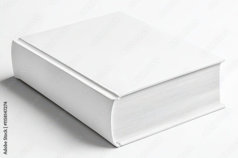 Thick blank white book on white background. Perfect for book cover mockups or educational designs. Thick blank white book on white background. Perfect for book cover mockups or educational designs.