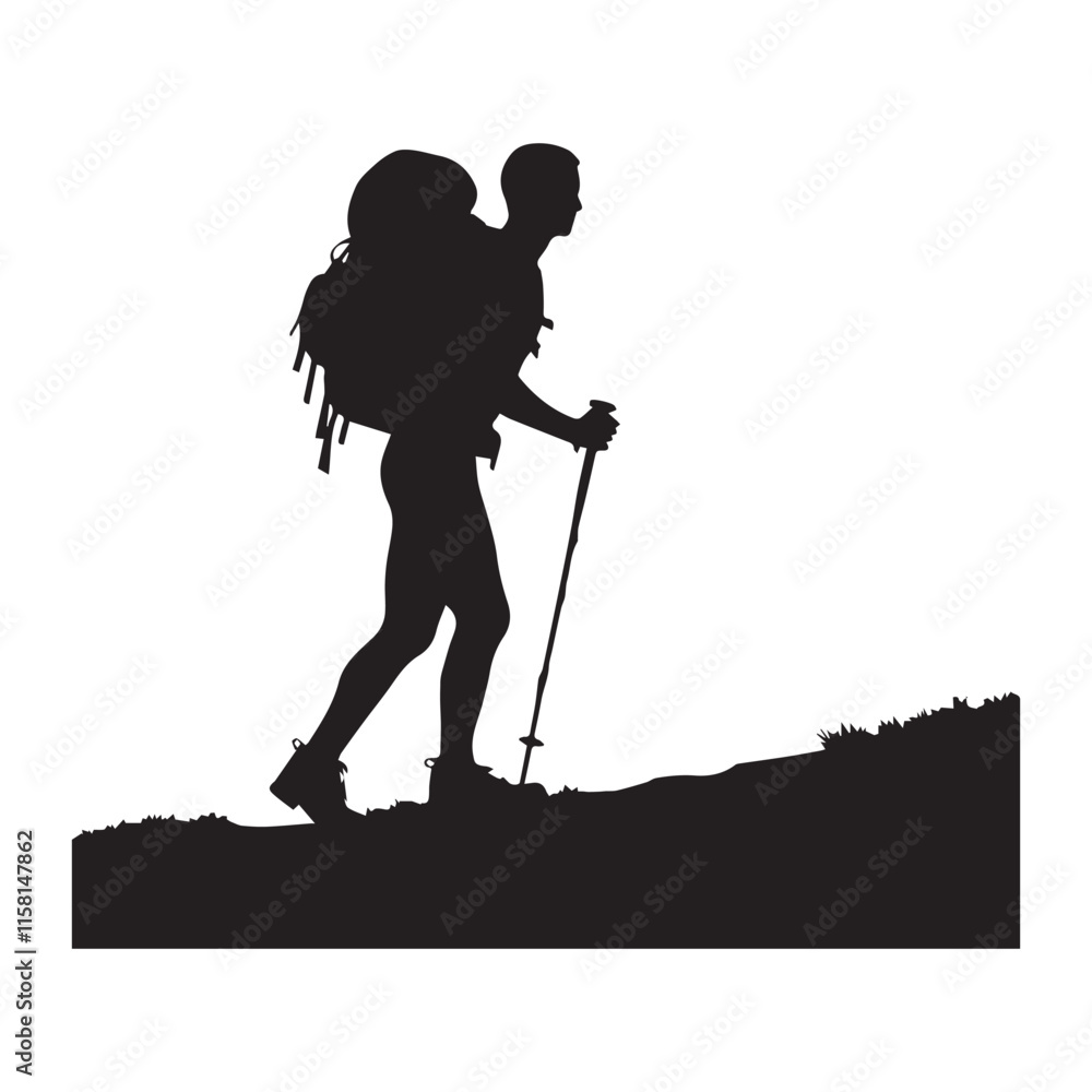 Fototapeta premium Hiking man Silhouettes. hiker with rucksacks and backpack silhouette.
