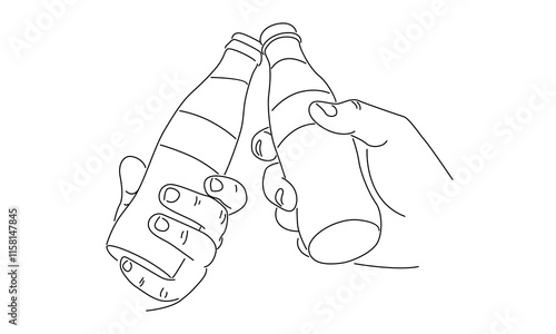 line art of hand holding a champagne bottle
