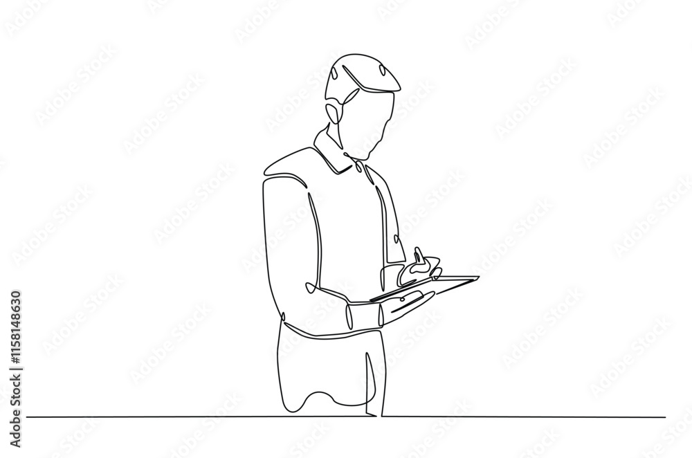 Businessman writing notes continuous one line drawing. Businessman making notes in single line art illustration. Editable vector. Businessman writing notes continuous one line drawing. Businessman making notes in single line art illustration. Editable vector.