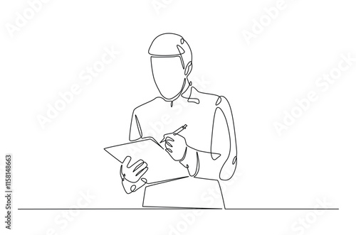 Businessman writing notes continuous one line drawing. Businessman making notes in single line art illustration. Editable vector.