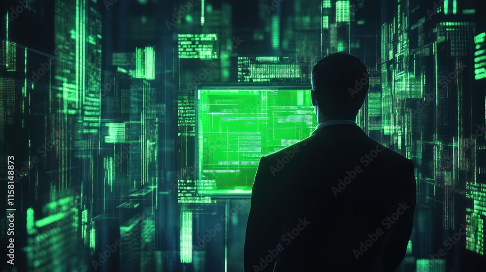Businessman presenting tax planning strategies on holographic displays Businessman presenting tax planning strategies on holographic displays