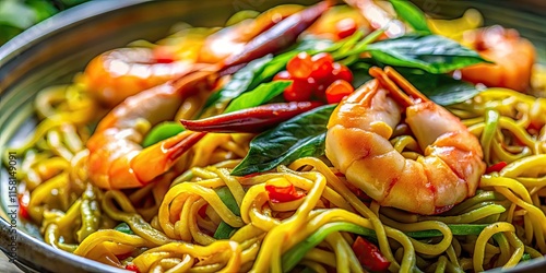 Macro Photography of Mie Balap Medan: Close-up Textures and Flavors of Yellow Noodles photo