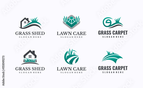 Set of green natural grass logo design templates. Creative modern vector symbol.