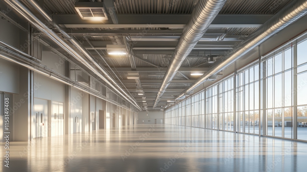 Vast industrial space with high ceilings and large windows. Ideal for showcasing concepts of industry, manufacturing, or modern architecture. Vast industrial space with high ceilings and large windows. Ideal for showcasing concepts of industry, manufacturing, or modern architecture.