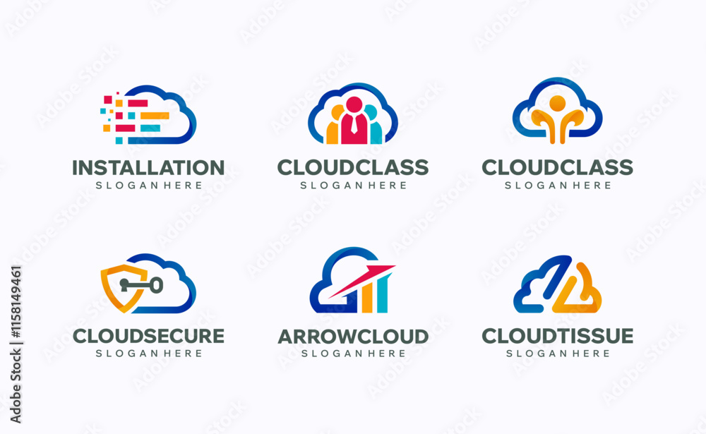 Set of cloud technology logo design templates. Creative modern vector symbol. Set of cloud technology logo design templates. Creative modern vector symbol.