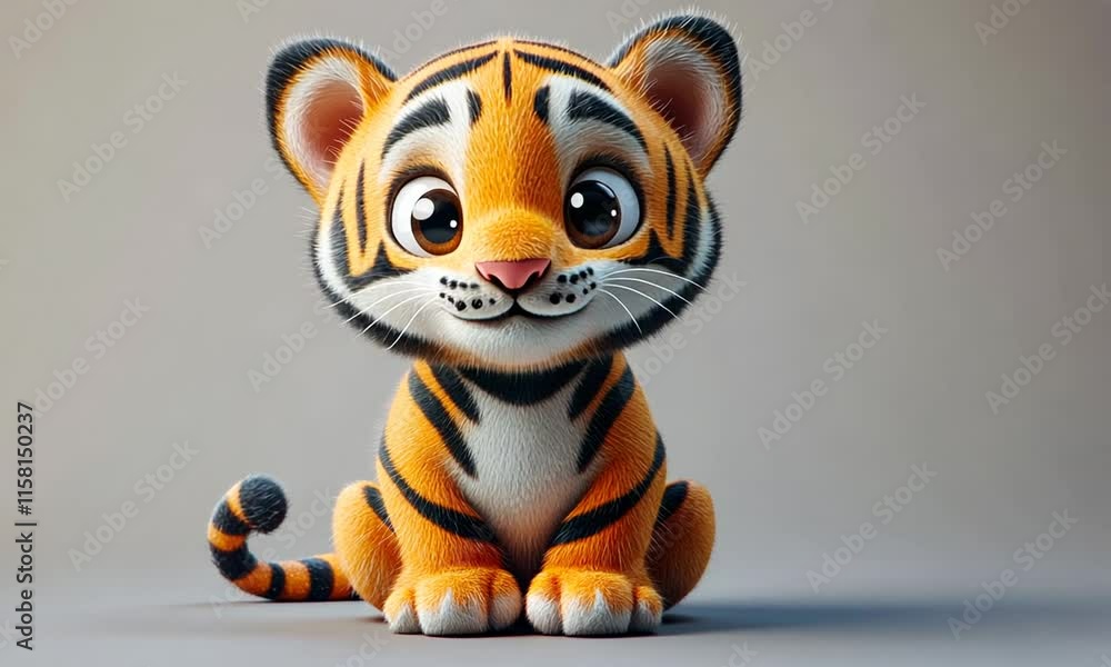 A cute, cartoon-style tiger cub with large eyes and a playful expression. A cute, cartoon-style tiger cub with large eyes and a playful expression.