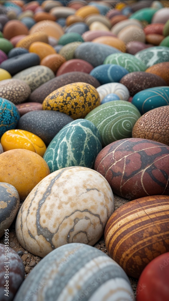 An intricate display of colorful stones showcases a variety of patterns and textures, drawing the admiration of onlookers who marvel at the natural artistry created through time and geology. An intricate display of colorful stones showcases a variety of patterns and textures, drawing the admiration of onlookers who marvel at the natural artistry created through time and geology.