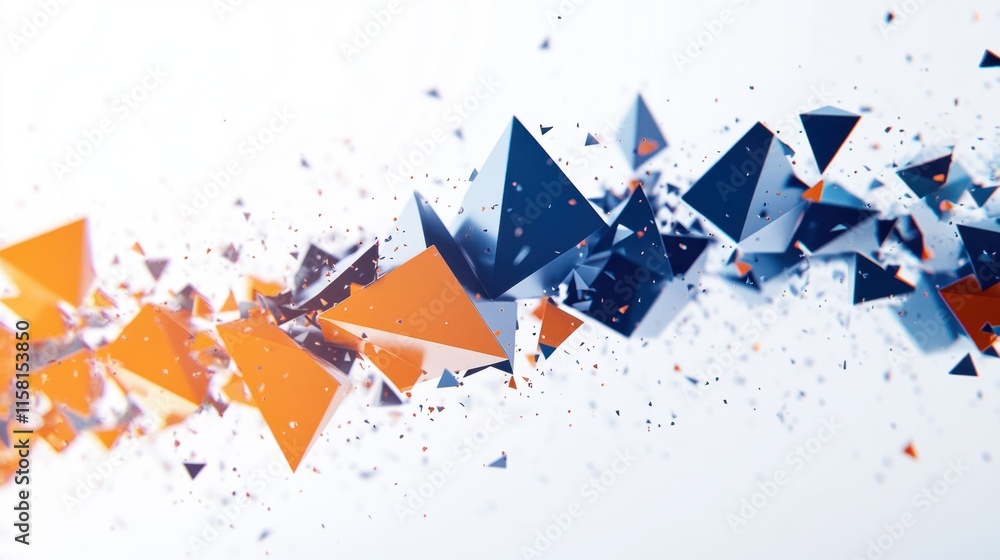 Obraz premium Abstract 3D Render of Dynamic Blue and Orange Geometric Shapes in Motion
