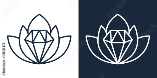 lotus flower, and diamonds , vector abstrack line art
